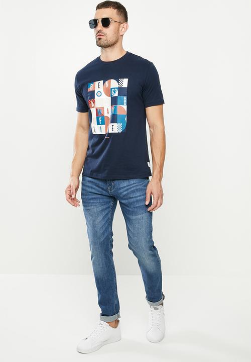 Ben Sherman - Squares slogan tee - navy