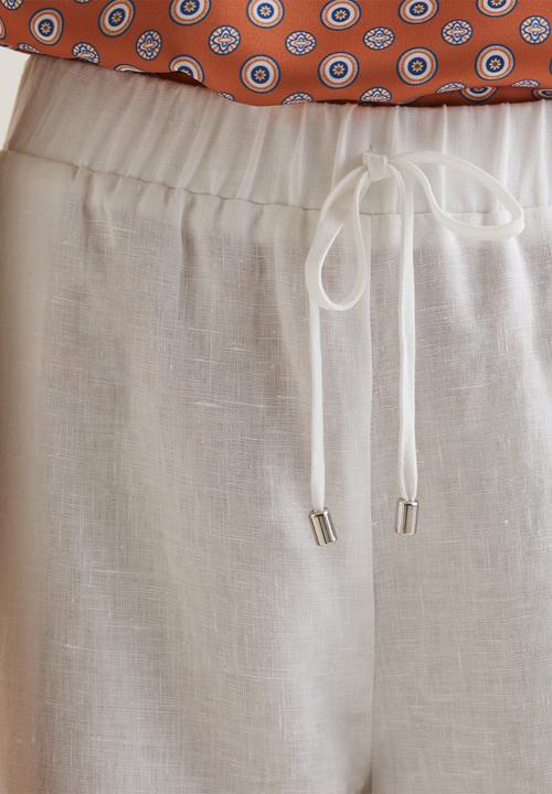POLO - Denmark basic linen pull on pants - white