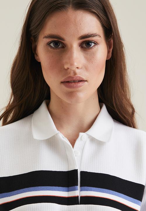 POLO - Berli rib inset short sleeve golfer dress - white