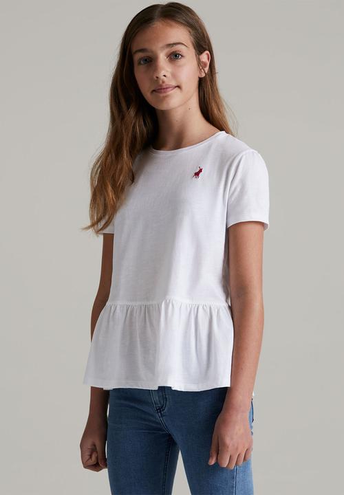 POLO - Girls jada frilled tee - white