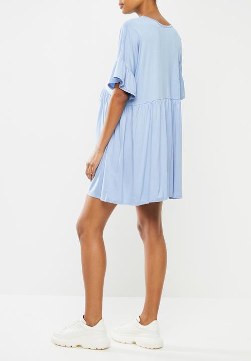 Missguided - Maternity frill sleeve smock dress - blue