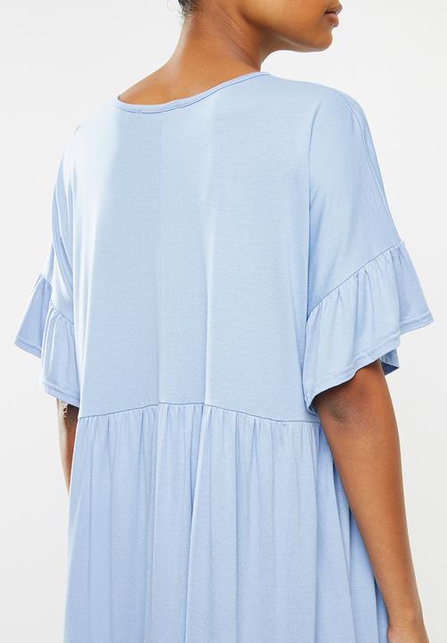 Missguided - Maternity frill sleeve smock dress - blue
