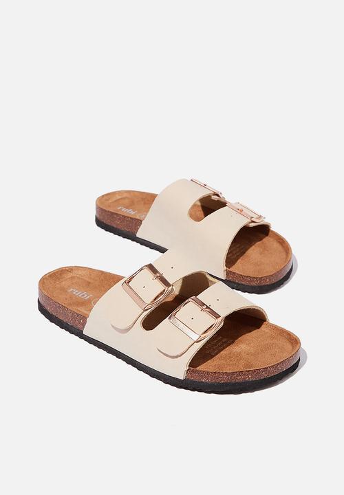 Cotton On - Rex double buckle slide - ecru nubuck