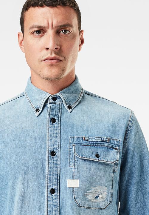 G-STAR - Bristum flap long sleeve slim shirt  - blue