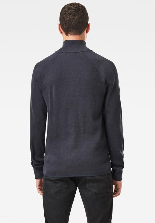 G-STAR - Plated rib half zip jirgi r long sleeve tee - cobalt
