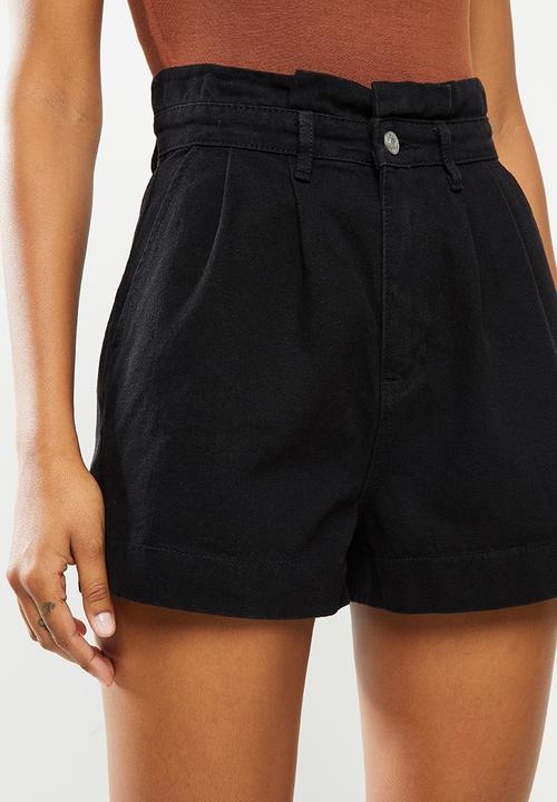 Missguided - Riot paper bag denim short co ord - black