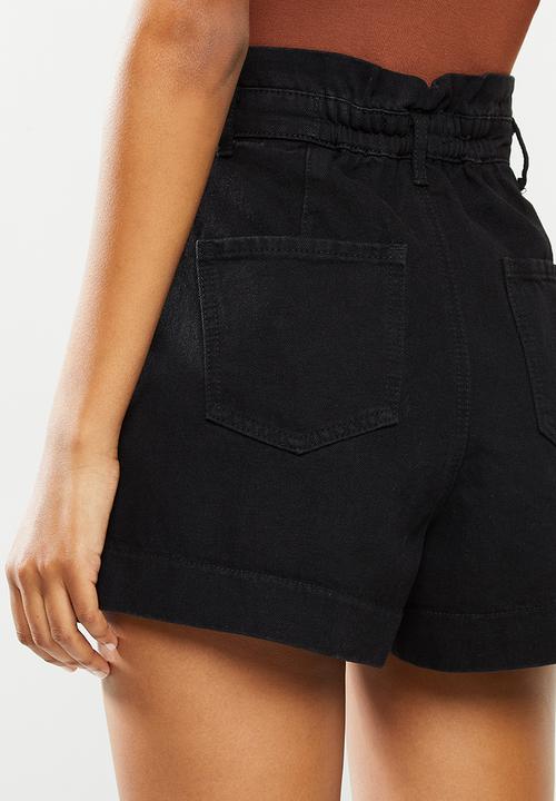 Missguided - Riot paper bag denim short co ord - black