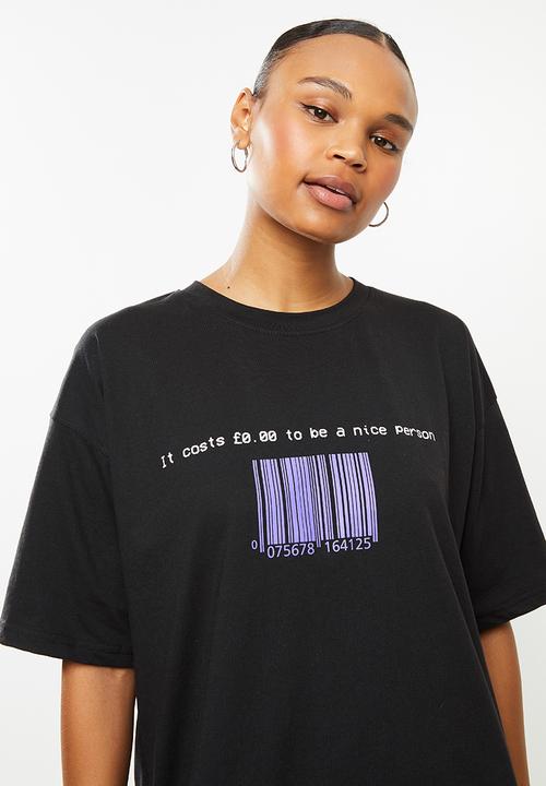 Missguided - Oversized tshirt dress short sleeve barcode - black