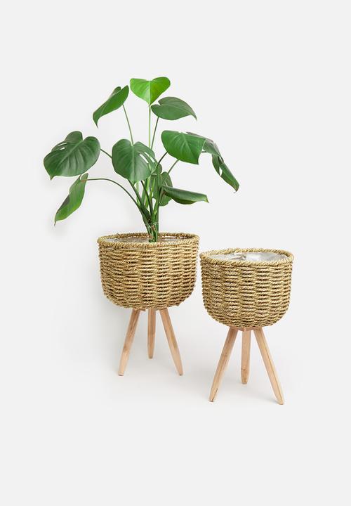 H&S - Seagrass planter set of 2 - brown