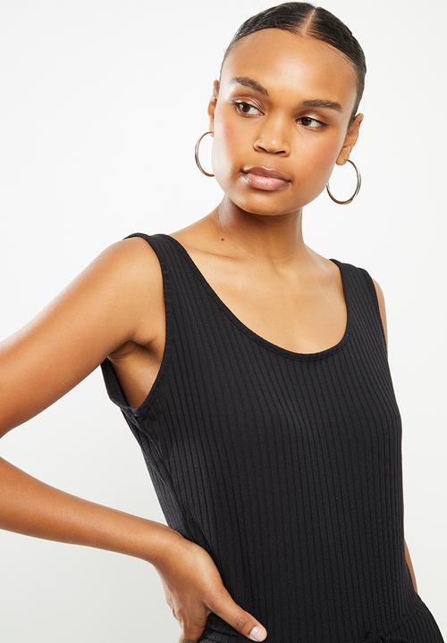 Missguided - Rib sleeveless jogger tie waist jumpsuit - black