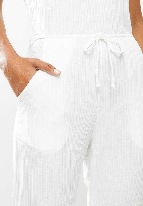 Missguided - Rib sleeveless jogger tie waist jumpsuit - cream 