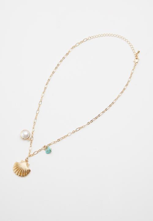 Cotton On - Bead necklace and bracelet set - gold & blue 