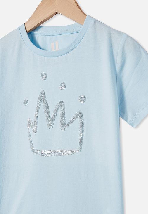 Cotton On - Stevie short sleeve embellished tee - frosty blue/ sequin crown