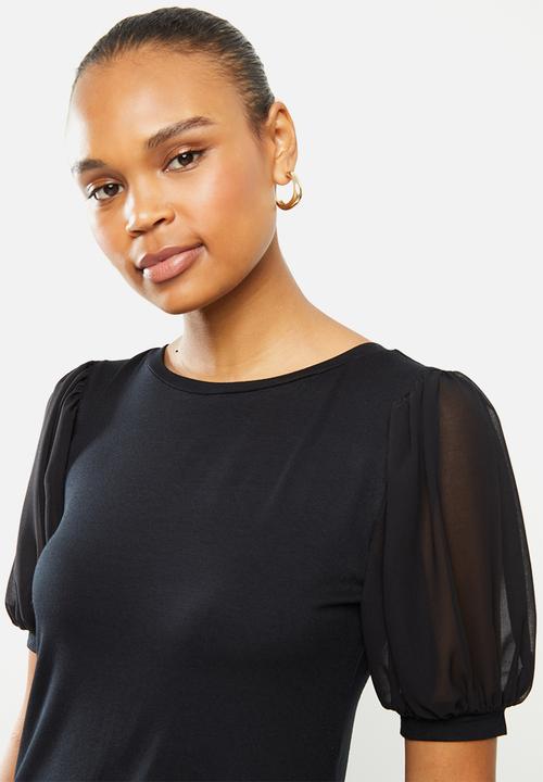 edit - Conscious chiffon inset sleeve tee - black