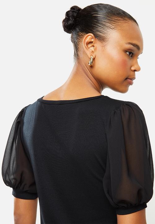 edit - Conscious chiffon inset sleeve tee - black