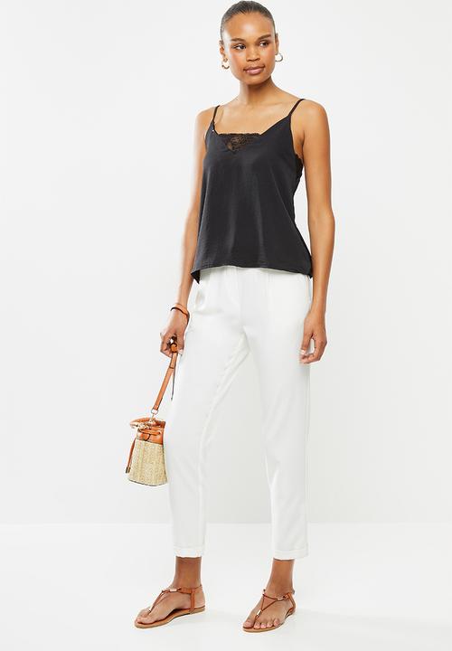 edit - Lace trim woven cami - black