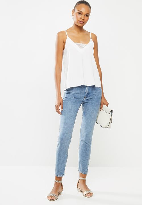 edit - Lace trim woven cami - milk