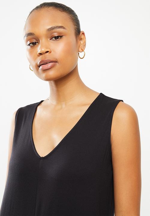 edit - Sleeveless knit slit front column dress - black