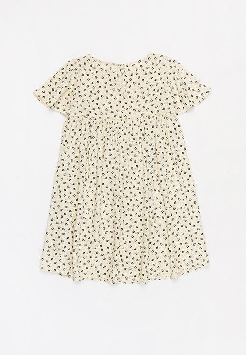 Superbalist Kids - Printed flutter sleeve dress - beige & black 