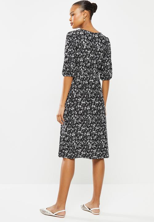 edit - Curved waist midi dress - black