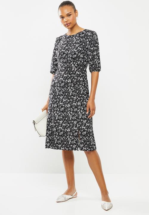 edit - Curved waist midi dress - black