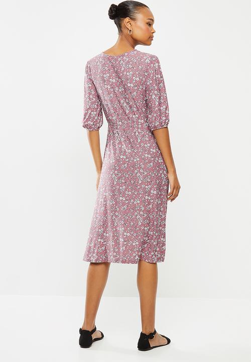 edit - Curved waist midi dress - dusty pink