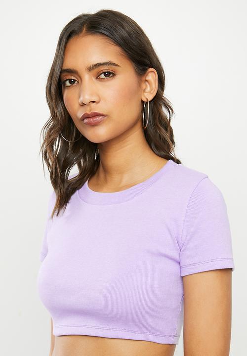 Blake - Ribbed fitted crop tee - lilac