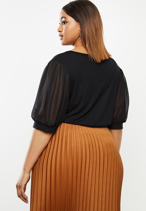 edit Plus - Conscious chiffon inset sleeve tee - black