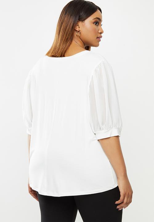 edit Plus - Conscious chiffon inset sleeve tee - white 