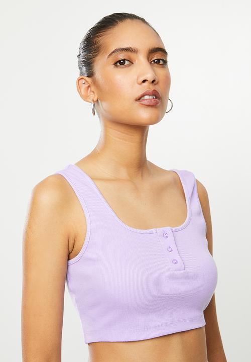 Blake - Ribbed henley button down crop top - lilac
