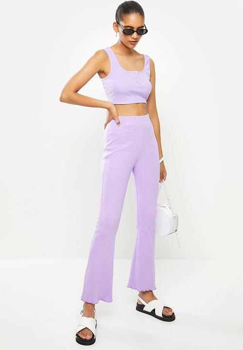 Blake - Ribbed henley button down crop top - lilac