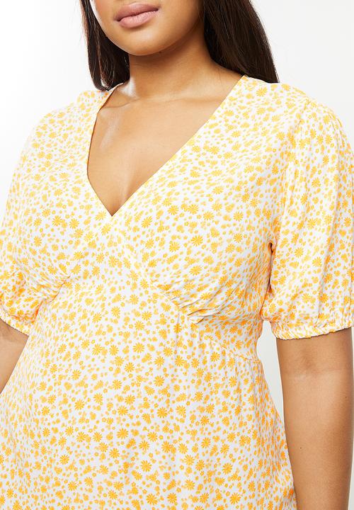 Cotton On - Curve woven miranda mini tea dress - yellow & white
