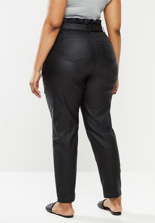 Missguided - Plus coated paperbag waist jeans - black