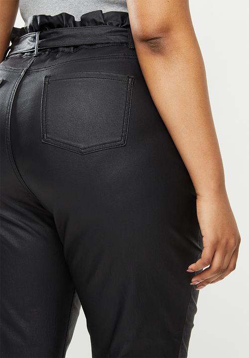 Missguided - Plus coated paperbag waist jeans - black