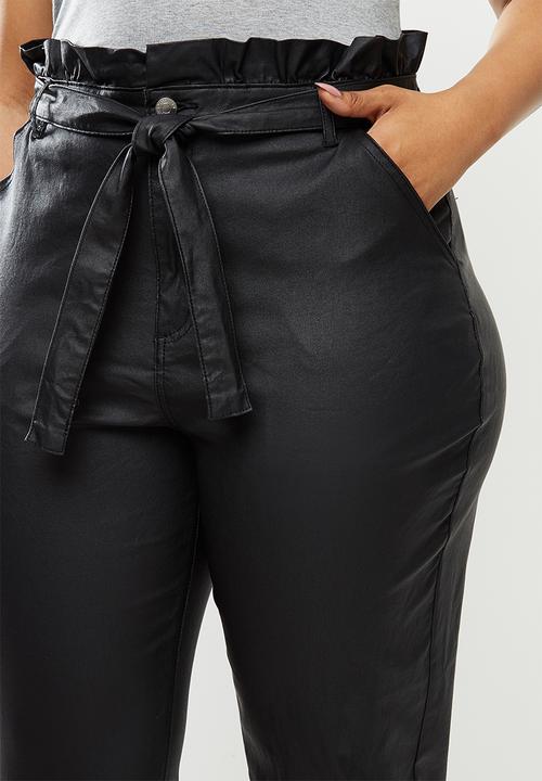 Missguided - Plus coated paperbag waist jeans - black