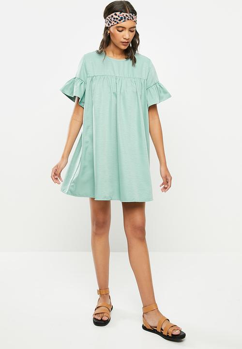 Blake - Ruffle sleeve babydoll mini dress - blue