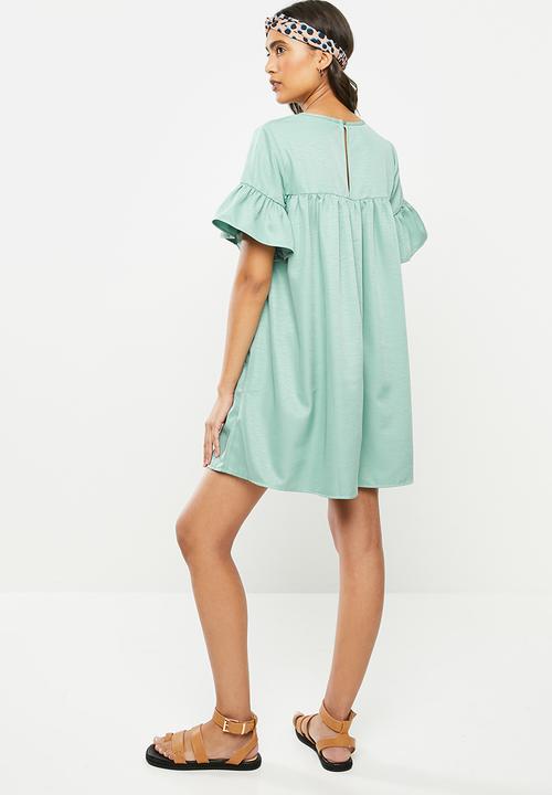 Blake - Ruffle sleeve babydoll mini dress - blue