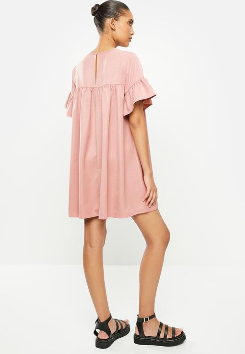Blake - Ruffle sleeve babydoll mini dress - pink