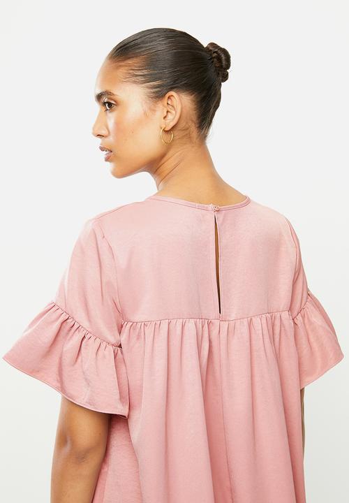 Blake - Ruffle sleeve babydoll mini dress - pink