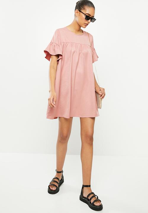Blake - Ruffle sleeve babydoll mini dress - pink
