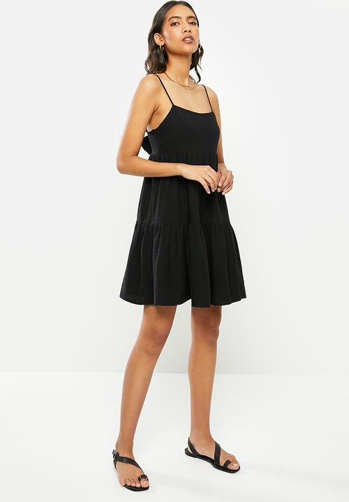 VELVET - Textured tie back mini-dress - black