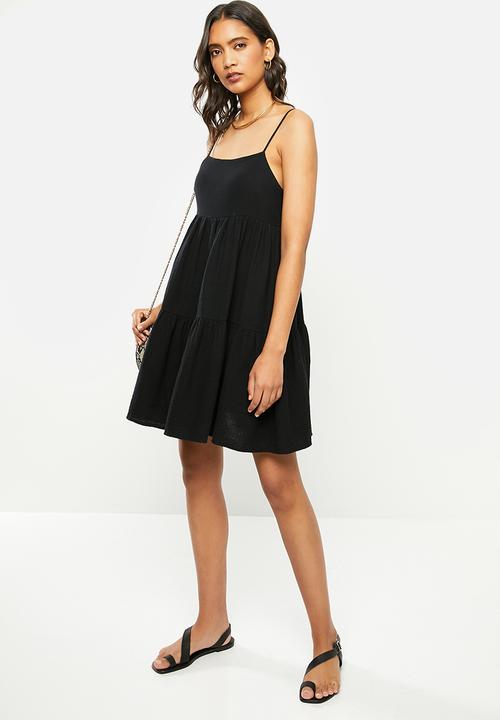 VELVET - Textured tie back mini-dress - black