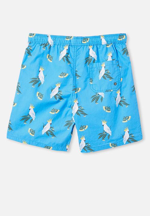 Free by Cotton On - Boys volly short - cockatoo gumnuts/blue bird