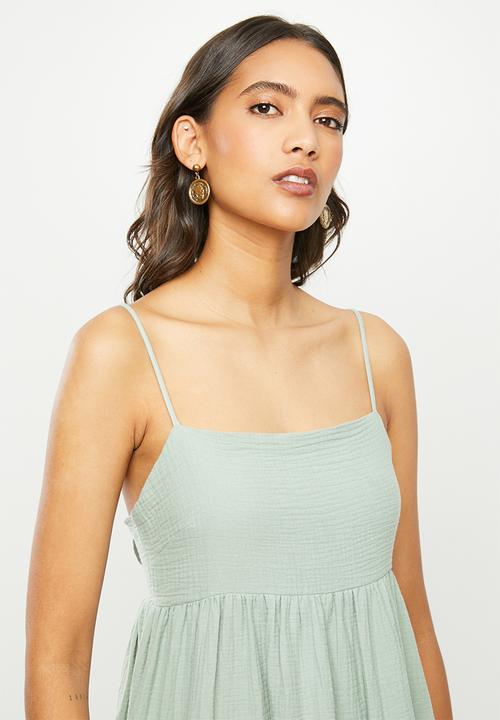 VELVET - Textured tie back mini dress - sage
