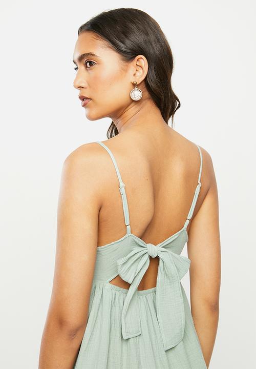VELVET - Textured tie back mini dress - sage