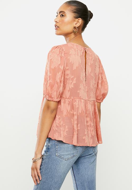 VELVET - Burn out puff sleeve blouse - pink