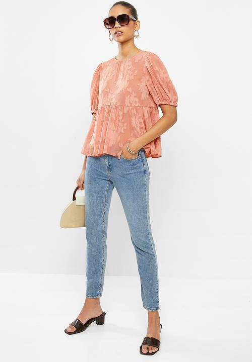 VELVET - Burn out puff sleeve blouse - pink