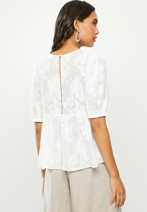 VELVET - Burn out puff sleeve blouse - white