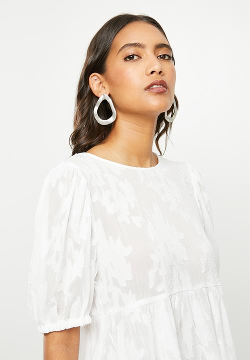 VELVET - Burn out puff sleeve blouse - white