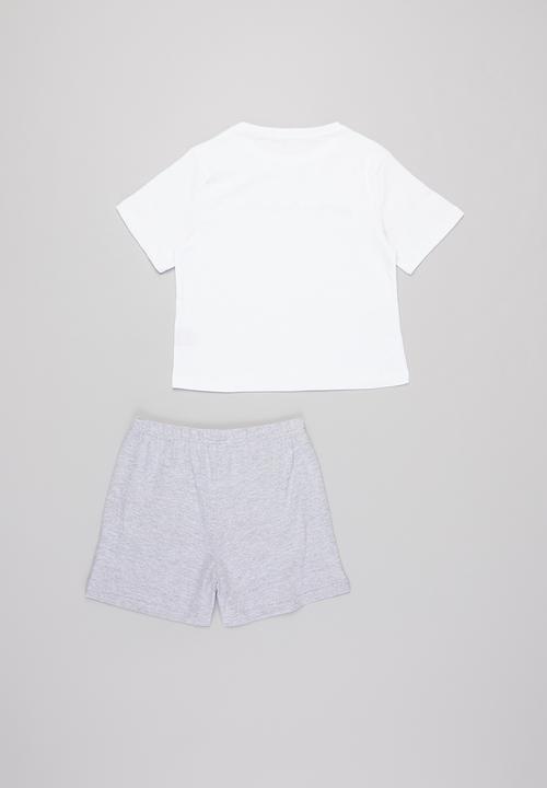 Rebel Republic - Girls printed pj set - white & grey